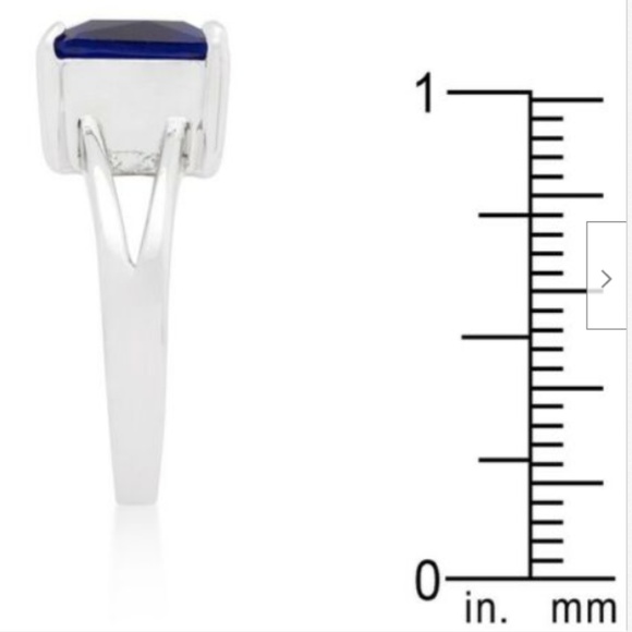 Silver Sapphire Cocktail Ring Size 6 7 8 10 Blue Cubic Zirconia Princess Cut - Picture 4 of 4